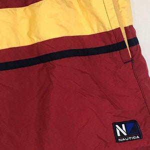 90s Nautica Red Yellow & Red Striped Short Swim Trunks Mens Size XL, Retro Swim Trunks, Short Mens Swim Trunks, Vintage Nautica, Summer image 3