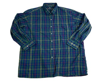 Vintage Plaid Shirt, Blue Green Red Yellow, Mens Size 3X