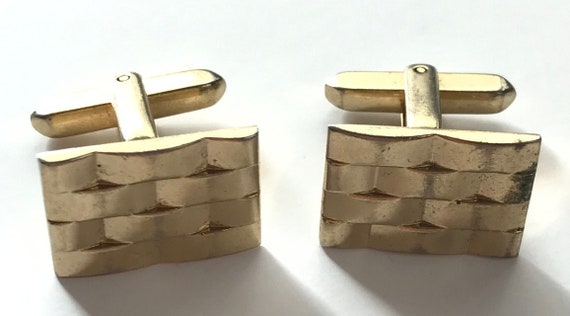 Vintage Gold Rectangle Patterned Cufflinks, Geome… - image 1