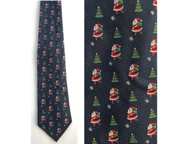 90s Santa & Christmas Tree Print Tie, Christmas Ti