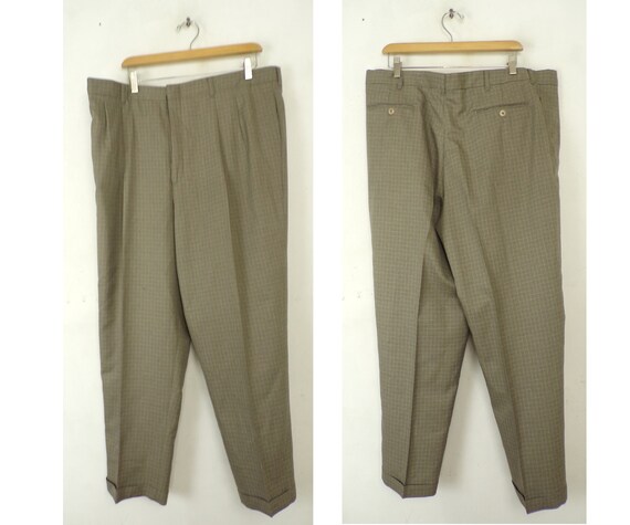 Vintage Brown & White Plaid Dress Pants Mens 40 Wa