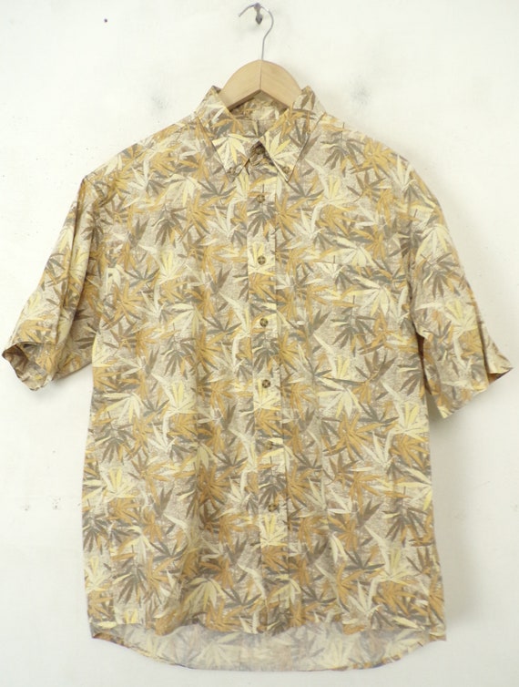 Vintage Mens Hawaiian Shirt, 1990s Brown & Yellow… - image 2