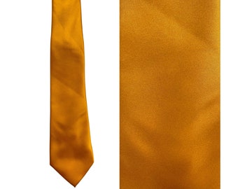 Vintage Yellow Mustard Tie, 90s Shiny Yellow Retro Necktie, Funky Mustard Yellow Solid Tie