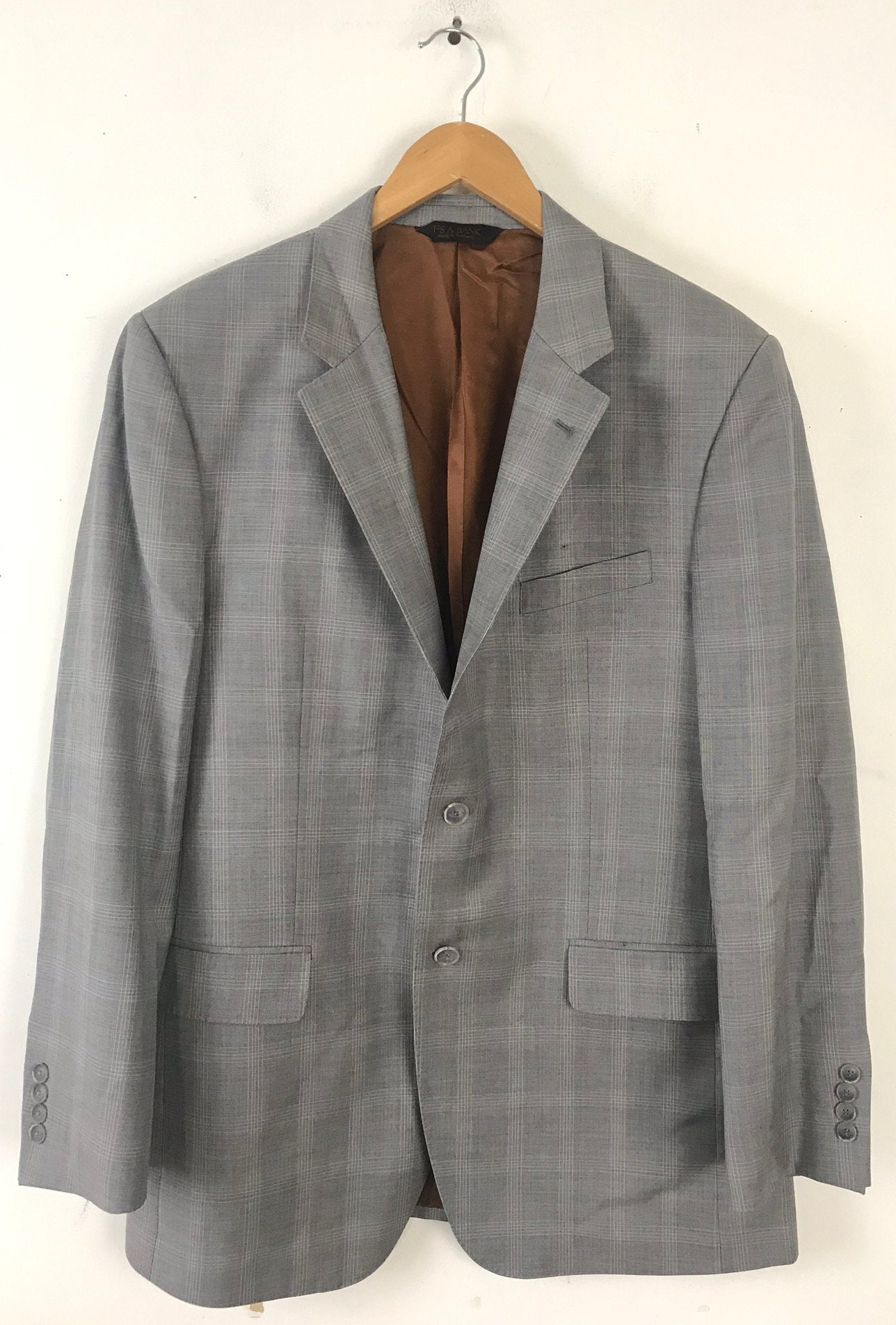 90s Jos A Bank Light Gray Plaid Two Piece Suit Mens Size 42L & - Etsy