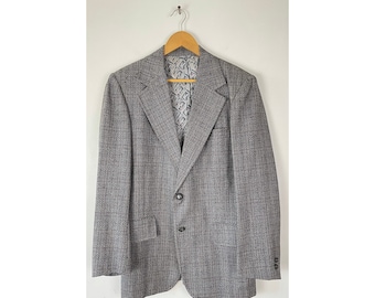 Vintage Mens Plaid Blazer, Gray Red & Blue Plaid Sport Coat Size 42L, Preppy Gray Plaid Wool Blazer, Retro Plaid Formal Mens Sport Coat