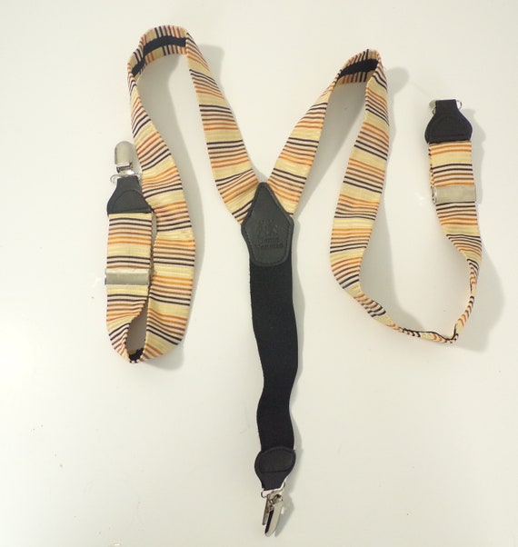 Vintage Yellow Orange & Brown Striped Suspenders,
