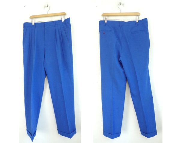 Vintage Bright Blue Pants Mens 34 Waist, Bright Bl