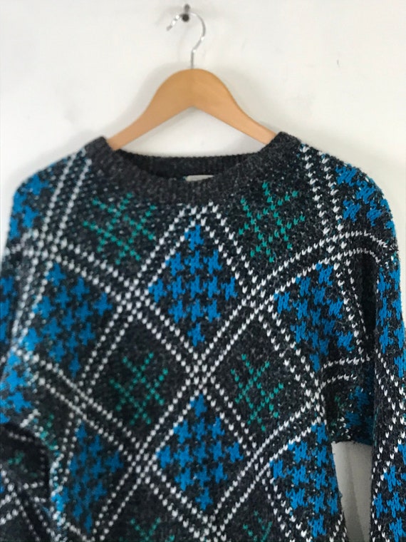 Vintage Mens Snowflake Sweater, 1980s Gray Green … - image 3