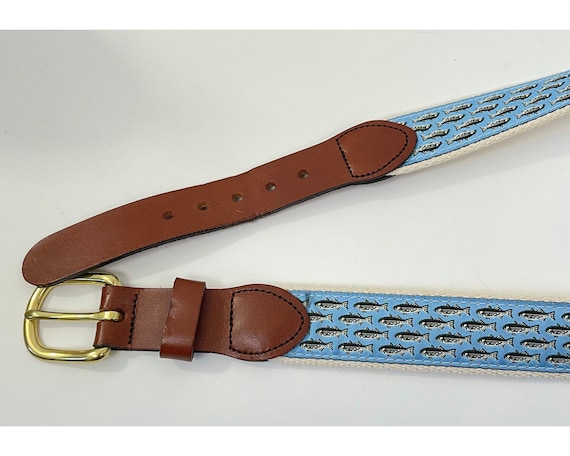Brown Leather Belt with Blue Patterned Fabric Roper Men main image 2