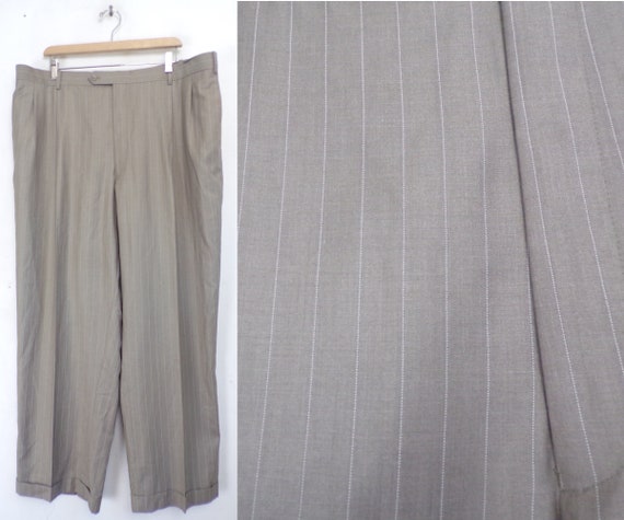 Vintage Tan & White Pinstriped Dress Pants Mens Si