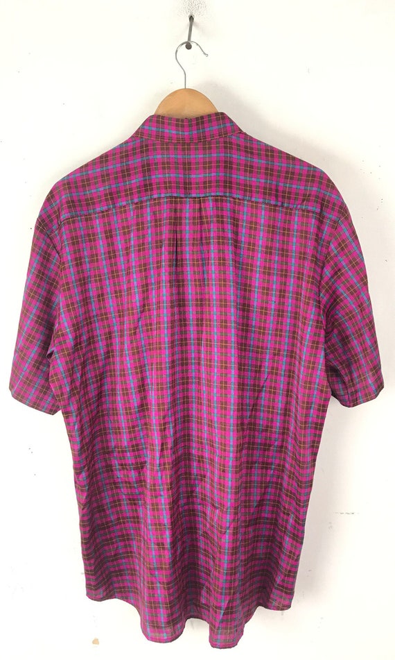 Vintage Mens Plaid Shirt, Hot Pink & Blue Plaid B… - image 5