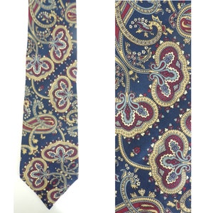 90s Blue Red & Tan Paisley Print Mens Tie, Paisley Print, Paisley Tie, Silk Tie, Classic Tie, Preppy Tie,Print Tie,Blue Red Tie,Mens Necktie image 1