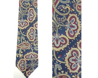 90s Blue Red & Tan Paisley Print Mens Tie, Paisley Print, Paisley Tie, Silk Tie, Classic Tie, Preppy Tie,Print Tie,Blue Red Tie,Mens Necktie