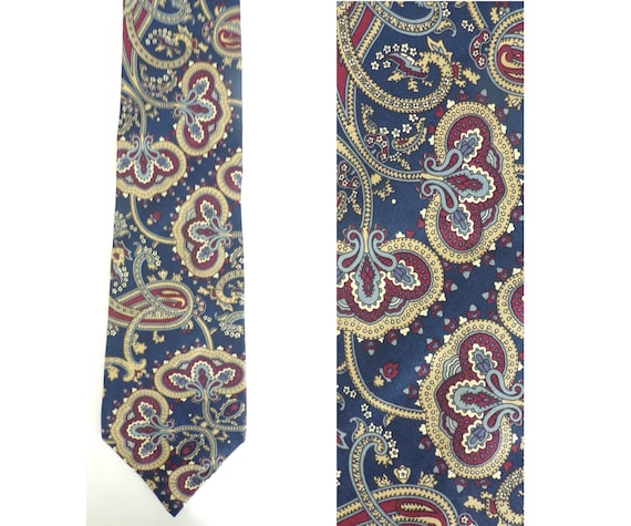 90s Blue Red & Tan Paisley Print Mens Tie, Paisle… - image 1