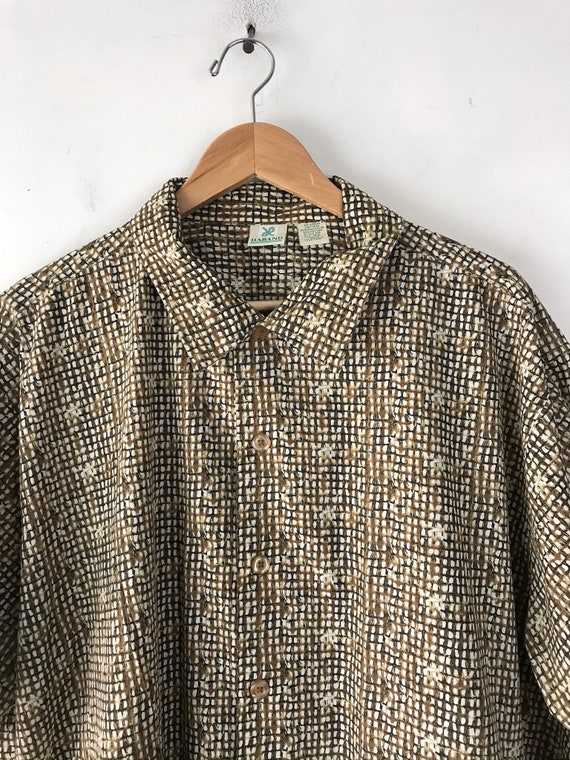 Vintage Mens Print Shirt,  Haband Brown & Beige P… - image 3