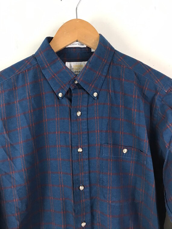 Vintage London Fog Blue Red & Orange Plaid Shirt … - image 3