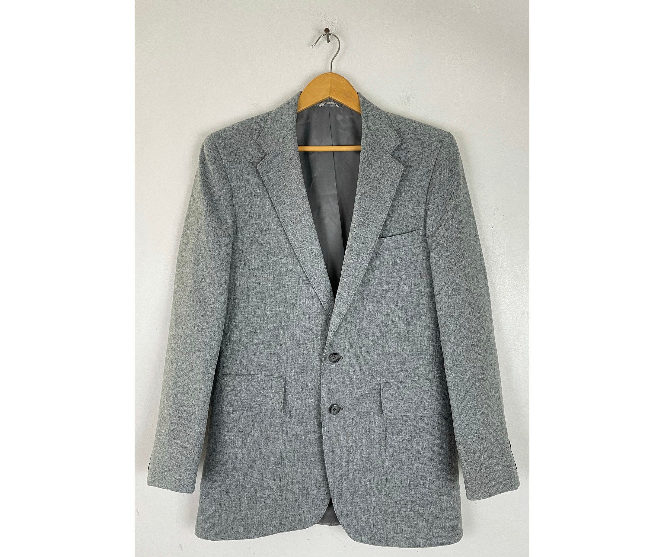 Vintage Levis Action Suit Gray Sport Coat Mens Size 38L, 80s Levi