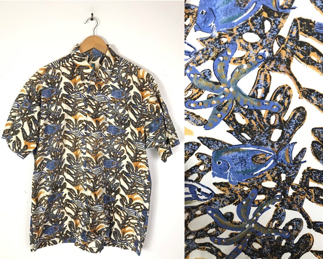 Hale Niu Vintage 50s Hawaiian Shirt, Fish Undersea Print, XS main image 1