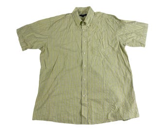 Vintage 90s Plaid Shirt Mens XL | Lime Green & Blue Cotton