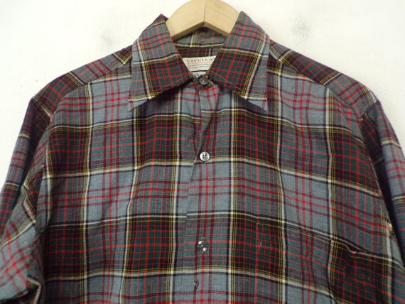 80s Gray Red Green & Yellow Plaid Shirt Medium, W… - image 3