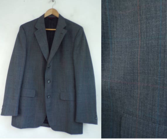 Vintage Mens Plaid Blazer, 1980s Jos A Bank Gray … - image 1