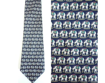 90s Elephant Print Tie, Navy Blue Print Tie, Vintage Elephant Tie, Novelty Tie, Elephants, Animal Tie, Elephant Necktie, 90s Tie