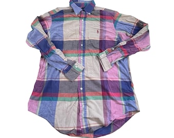 Vintage Ralph Lauren Plaid Shirt | 90s Colorful Button Down, Mens Size Large