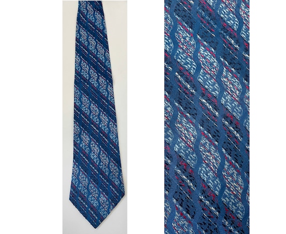 Vintage Bright Blue & Hot Pink Print Tie 1970s Handmade - Etsy