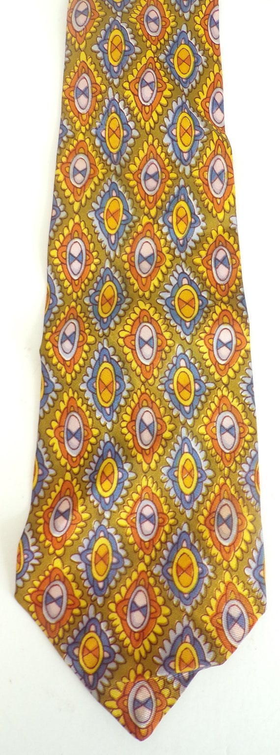 Vintage Mens Abstract Tie, 1980s Yellow Orange Bl… - image 2