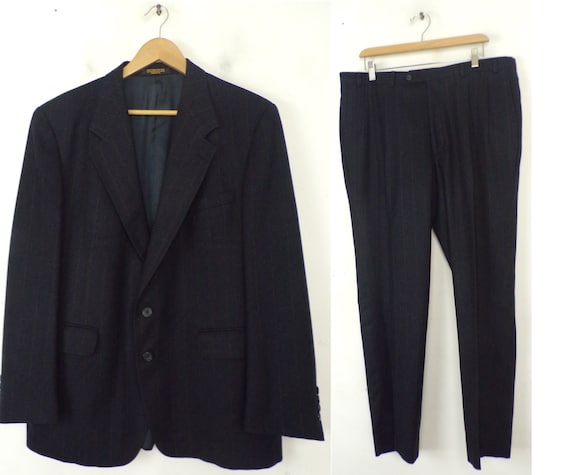 Vintage Mens Pinstripe Suit, Evan Picone Black Tw… - image 1