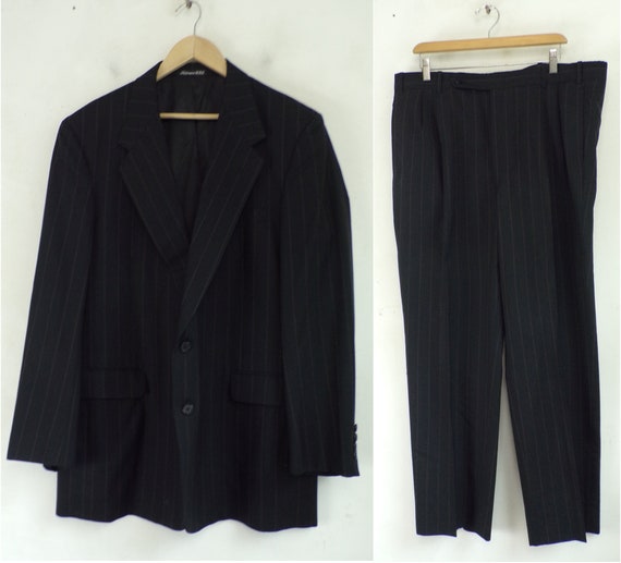 Vintage Black Gray Red Striped Two Piece Suit Mens