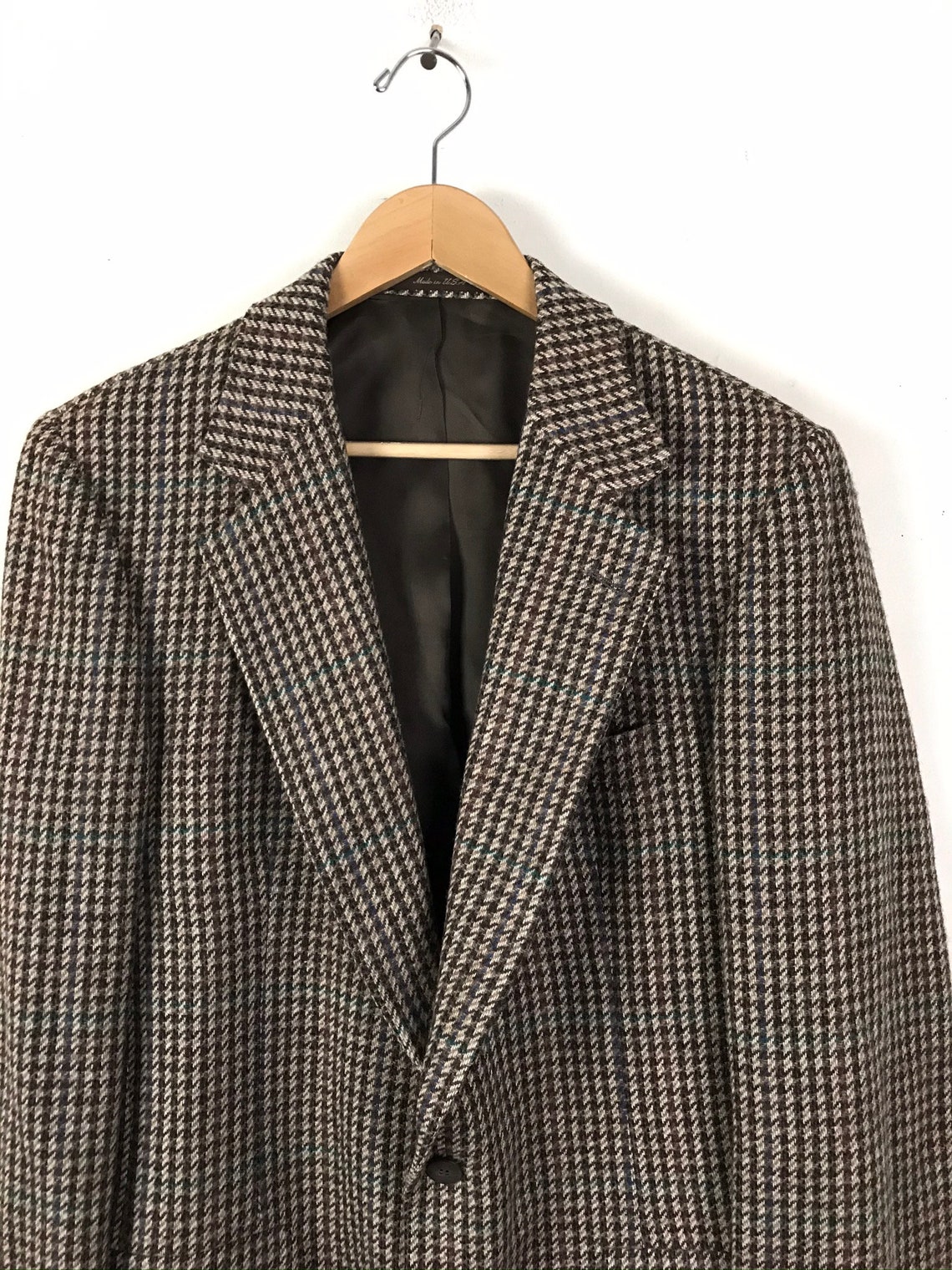 Vintage Mens Houndstooth Blazer 80s Brown Print Wool Sport - Etsy