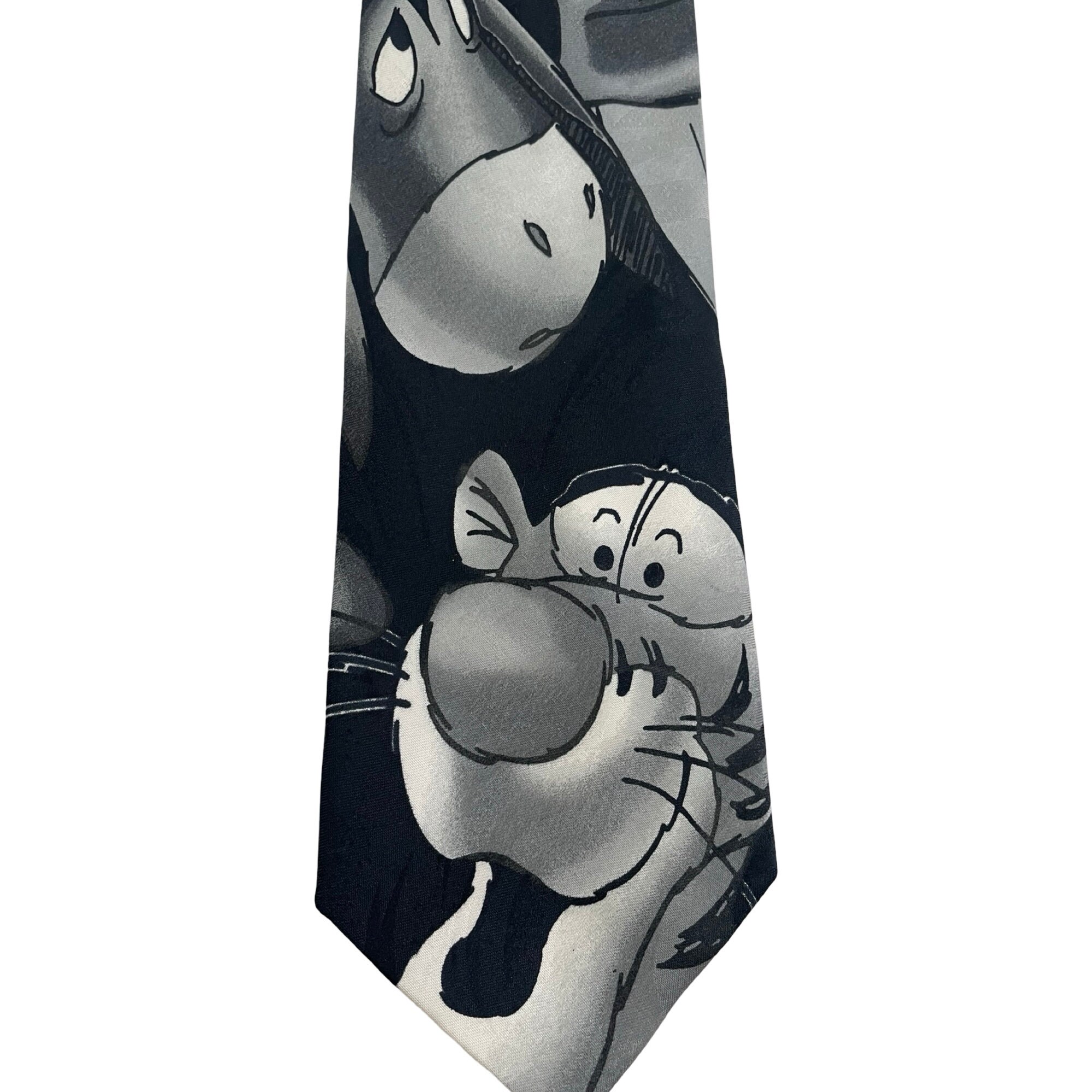 ヴィンテージ くまのプーさん ネクタイ、ティガー＆イーヨー、白黒