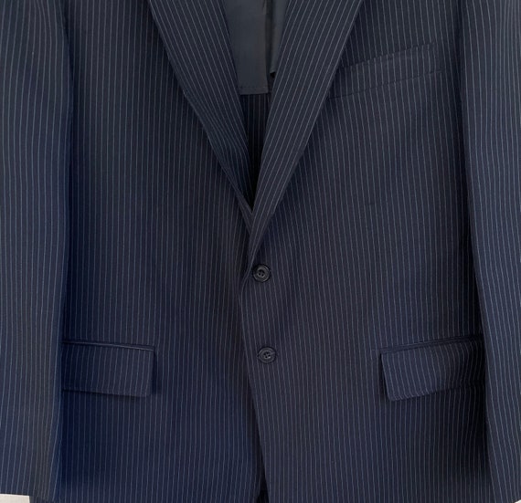 Vintage Black Pinstriped Blazer Mens Size 46R, 19… - image 4