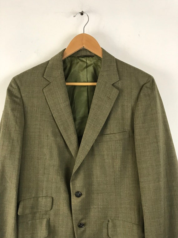 Vintage Mens Plaid Sport Coat, 70s Olive Green Bl… - image 3