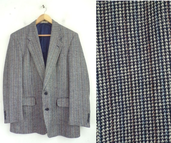 Vintage Mens Check Sport Coat, Blue & White  Mens… - image 1