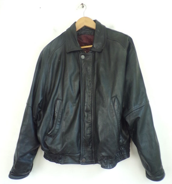 Vintage Black Leather Coat Mens Small, Todays Man