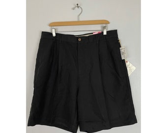 Vintage Black Pleated Classic Fit Shorts Mens Size 36, 90s New Old Stock Black Shorts, Black Pleated Mens Summer Shorts