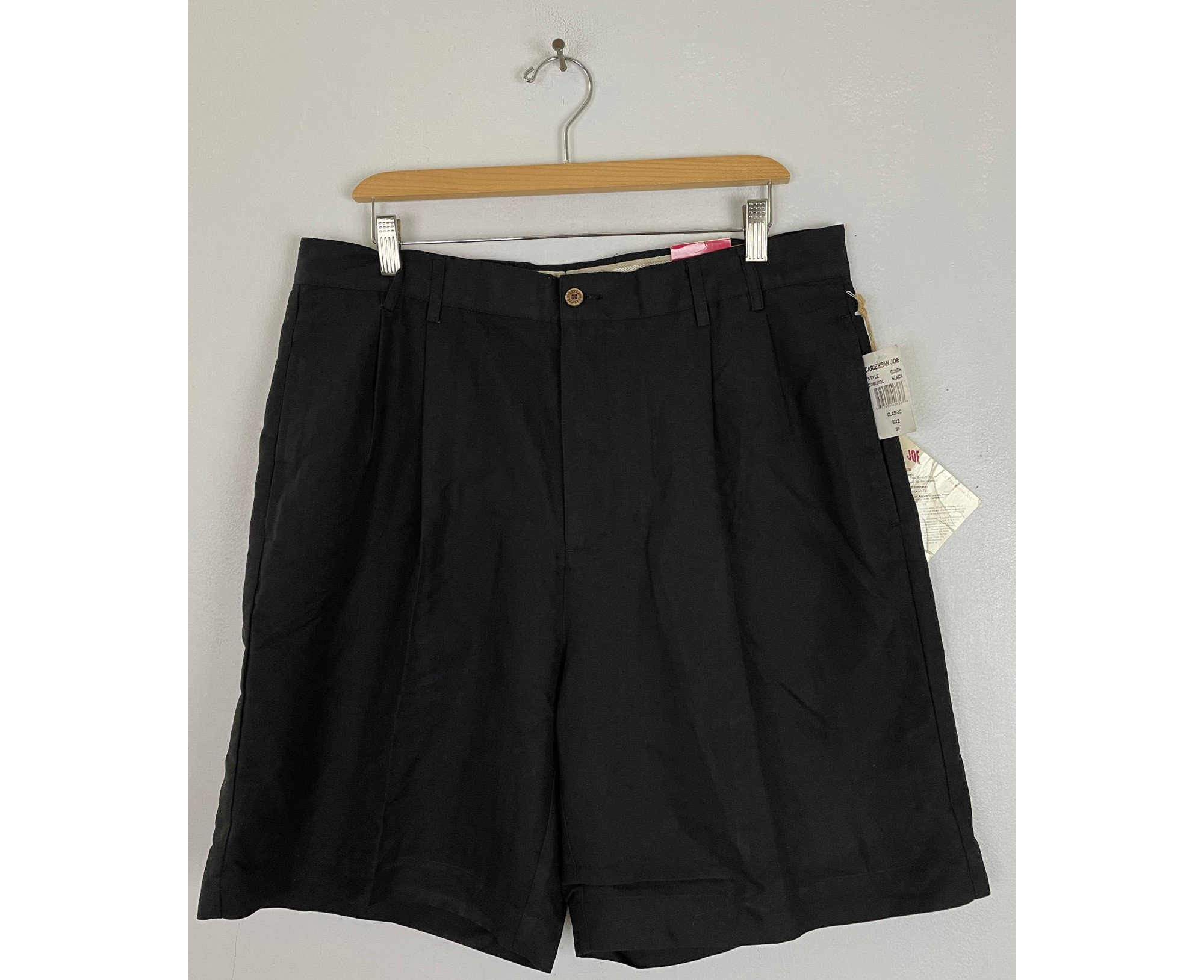 Vintage Black Pleated Classic Fit Shorts Mens Size 36 90s New Old Stock Black Shorts Black Pleated Mens Summer Shorts Etsy