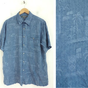 Vintage Mens Hawaiian Shirt,Mens Large Short Sleeve Shirt, Blue Palm Tree Shirt, Blue Hawaiian Shirt, Summer Beach Shirt, 90s Hawaiian Shirt image 1