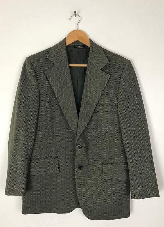 70s Green & Gray Print Sport Coat Mens Size 40S, … - image 2