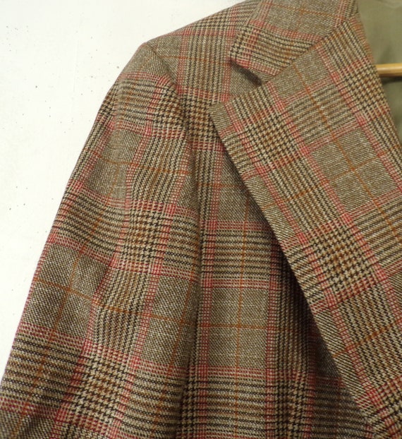 Vintage Mens Plaid Blazer,1980s Brown & Red Plaid… - image 7