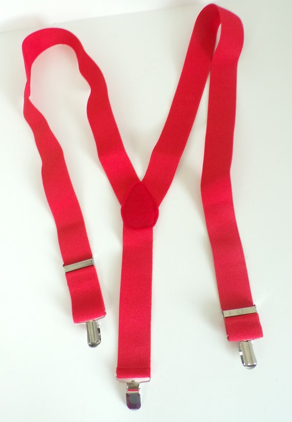 Vintage Mens Red Suspenders, Bright Red Clip On Suspe… Gem