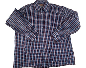 80s Blue & Red Plaid Shirt Mens Size Large16-16.5 | Vintage Plaid Button Down Shirt | Preppy Blue Red Plaid Mens Shirt
