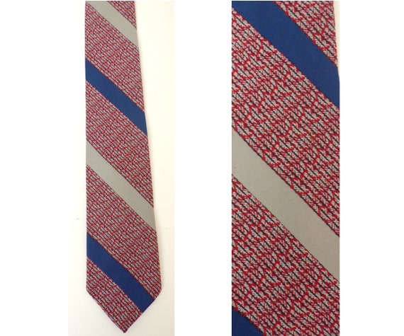 Vintage Red Blue & Gray Striped Tie, Polyester Ne… - image 1