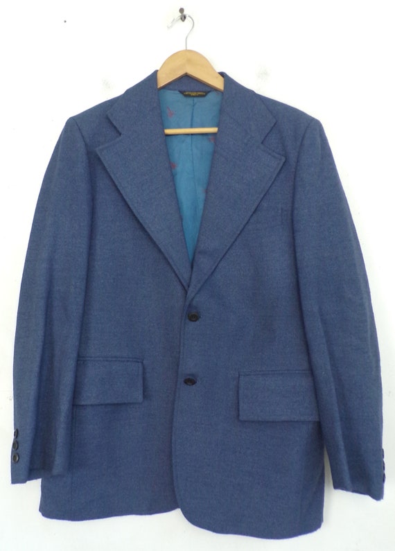 Vintage Mens Blue Sport Coat, 1970s Wool Blazer S… - image 2