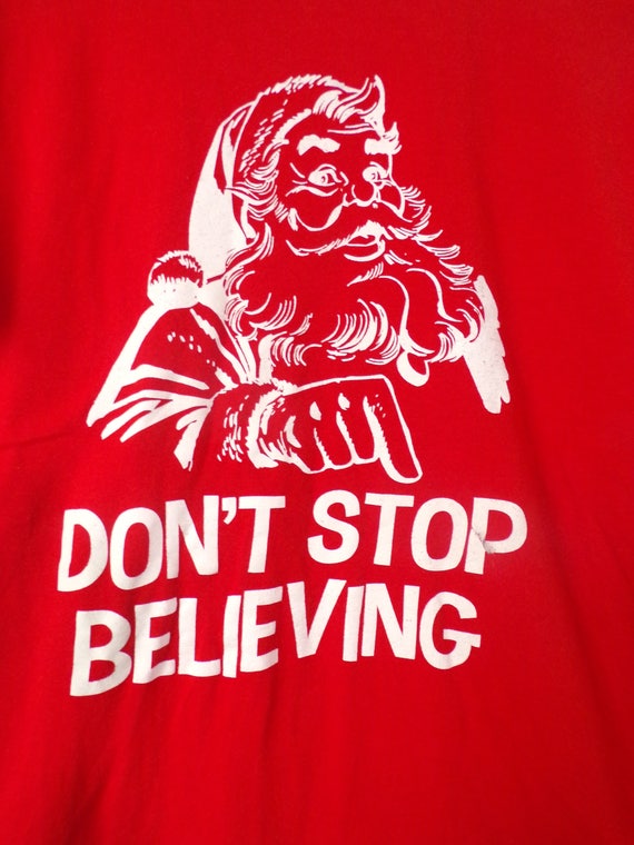 90s Dont Stop Believing Santa Tshirt Mens Medium,… - image 3