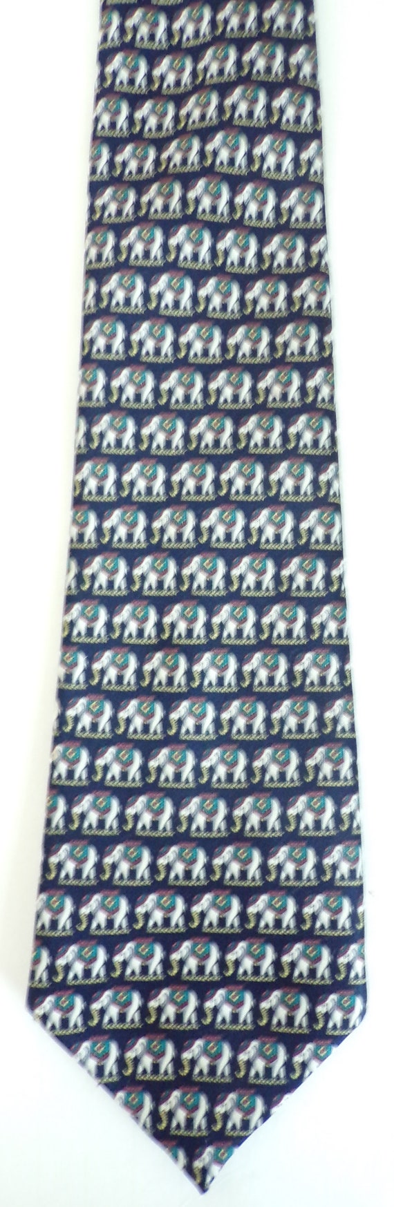 90s Elephant Print Tie, Navy Blue Print Tie, Vint… - image 2