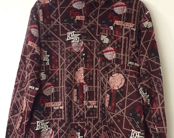 Vintage Mens Fubu Print Shirt, 1990s Black Red Shirt Large, Fubu Jeans, Abstract  Button Down Shirt, Retro Shirt, Graphic Shirt, 90s, Fubu
