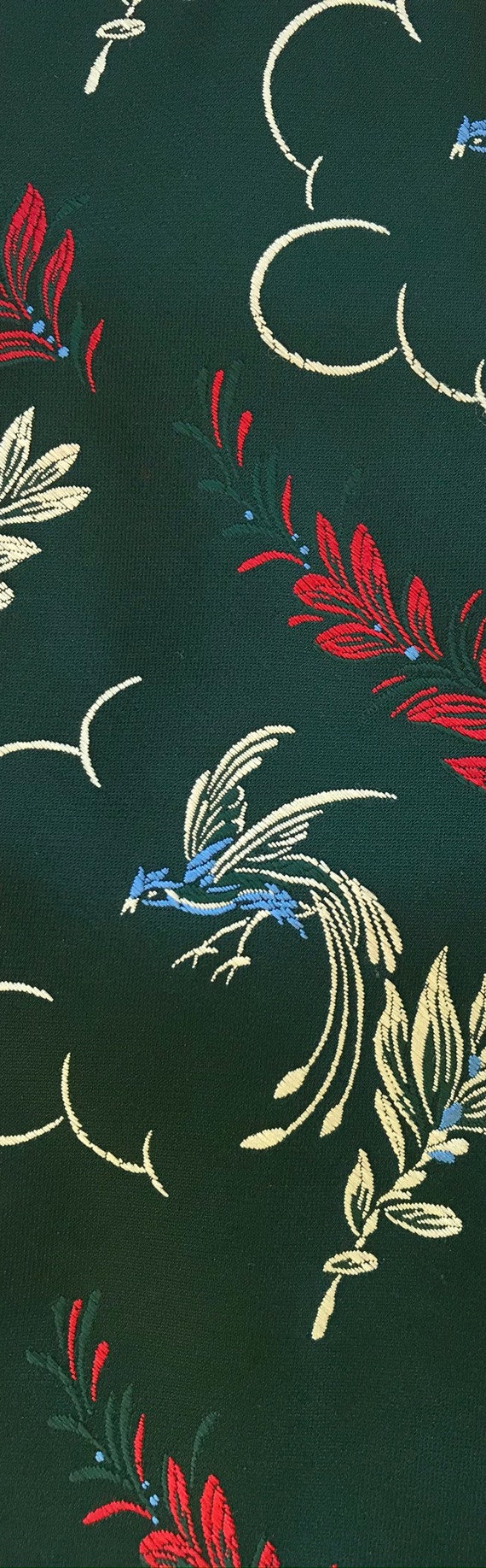 70s Floral Birds Tie, Green Red & White Flowered … - image 3